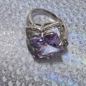 Elegant Purple Gemstone Silver Ring-Size 8